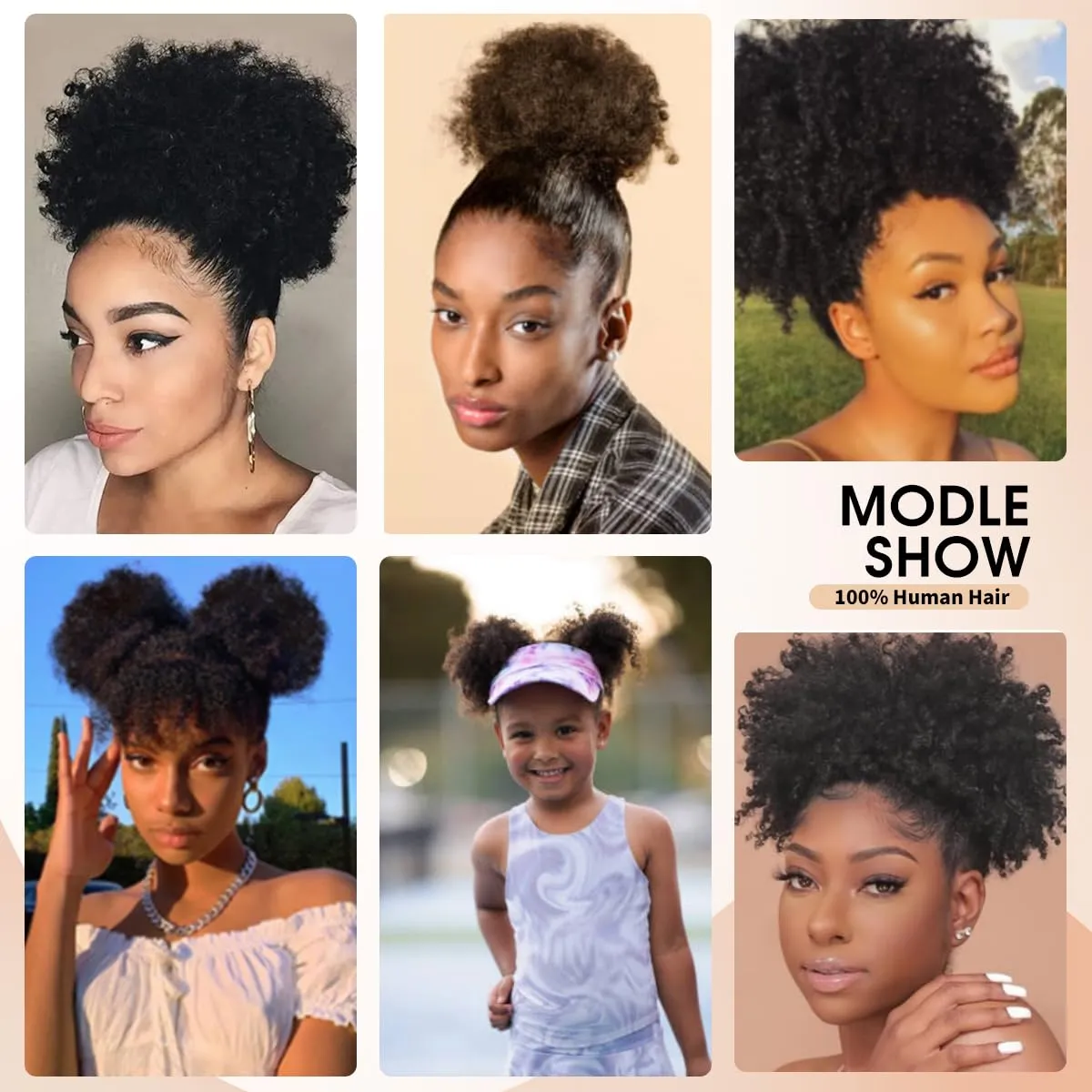 Boymia Afro Puff Ponytail for Black Women - Natural Black 6 Inch 100% Human Hair Puff Hair Extensions Clip On Kinky Curly Ponytail Bun Durable Natural Soft and Smooth Hairpiece