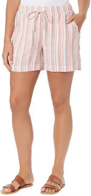 Briggs Women's Smoked Elastic Waist Linen Blend Pull-On Shorts (US, Alpha, Small, Regular, Regular, Pink Stripe)