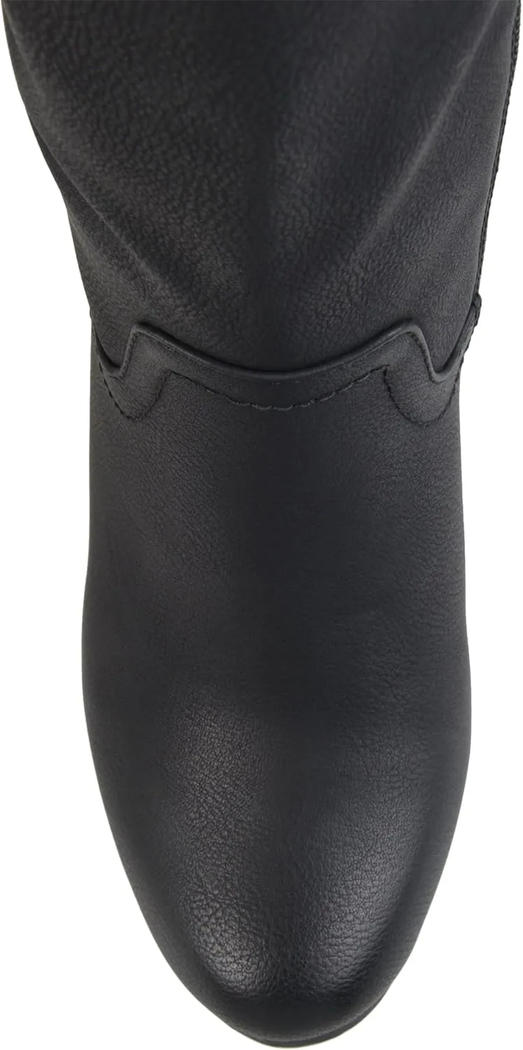 Brinley Co. Womens Regular and Wide Calf Round Toe Faux Leather Mid-calf Wedge Boots