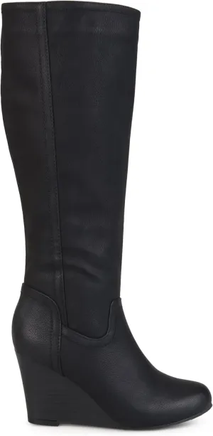 Brinley Co. Womens Regular and Wide Calf Round Toe Faux Leather Mid-calf Wedge Boots