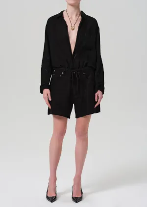 Brynn Drawstring Linen Short in Black