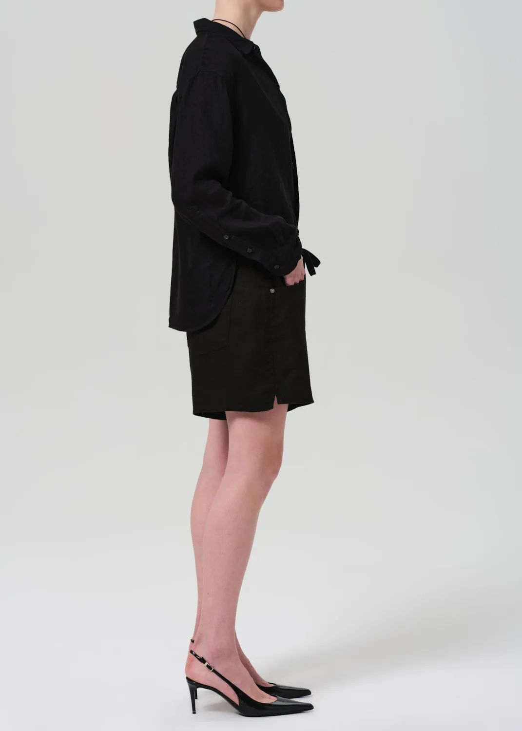 Brynn Drawstring Linen Short in Black