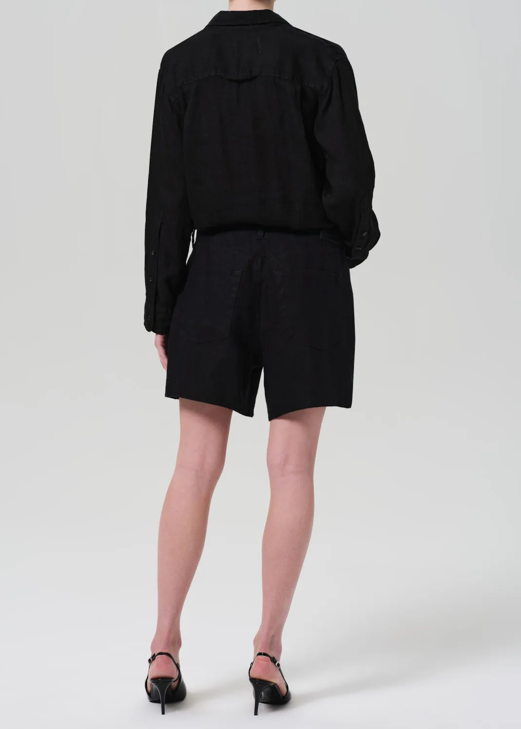 Brynn Drawstring Linen Short in Black