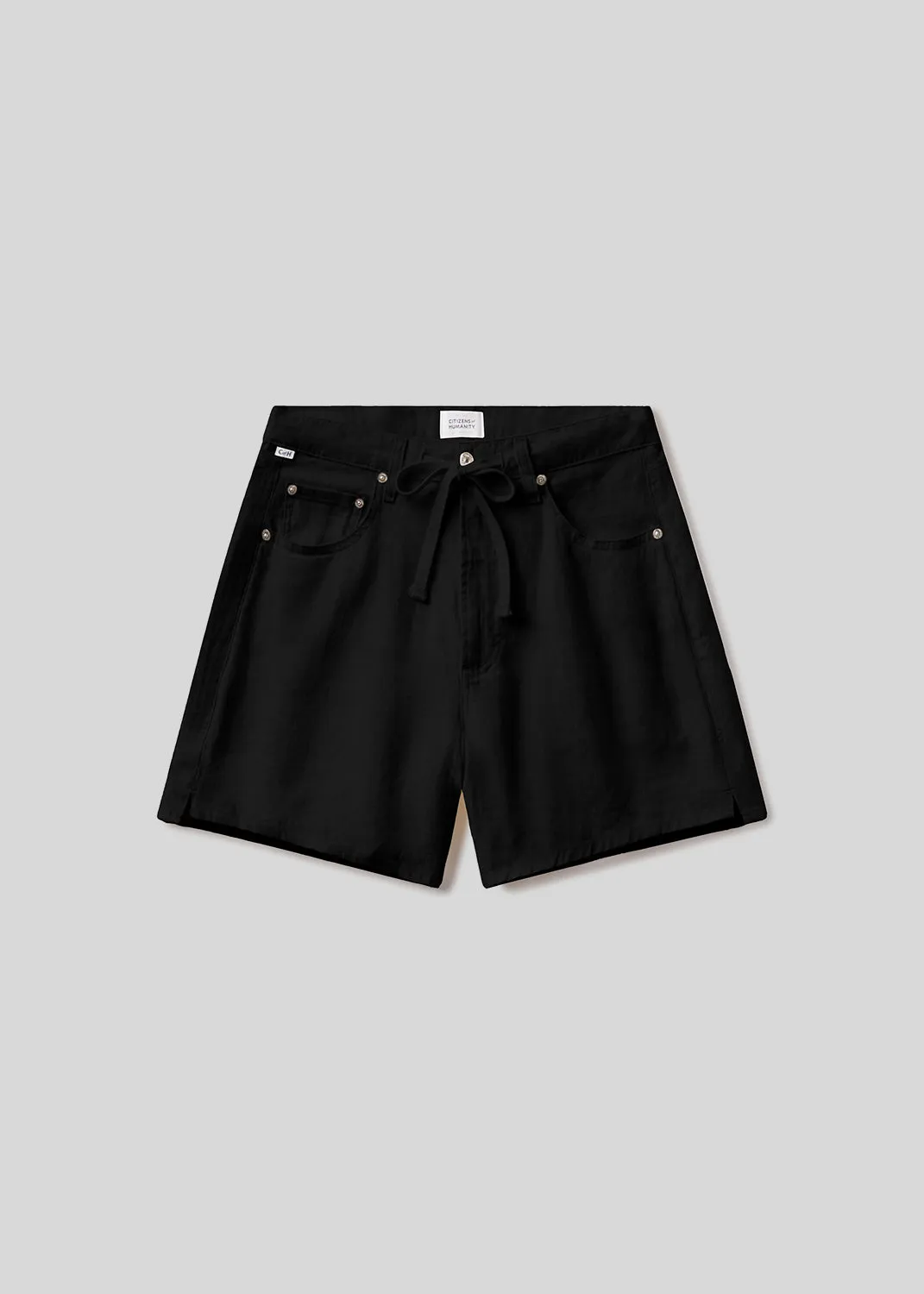 Brynn Drawstring Linen Short in Black