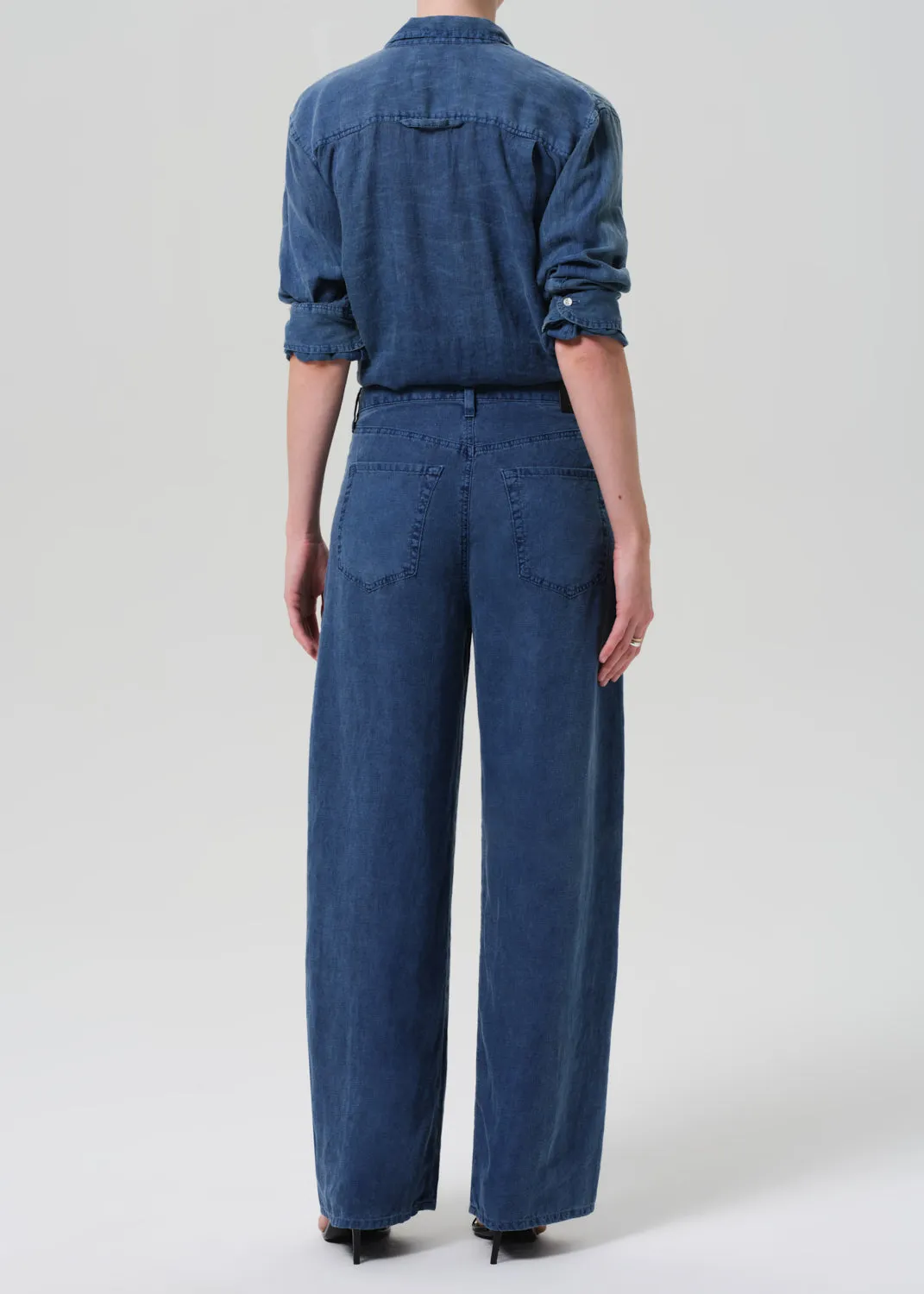 Brynn Drawstring Linen Trouser in Dark Indigo Stone