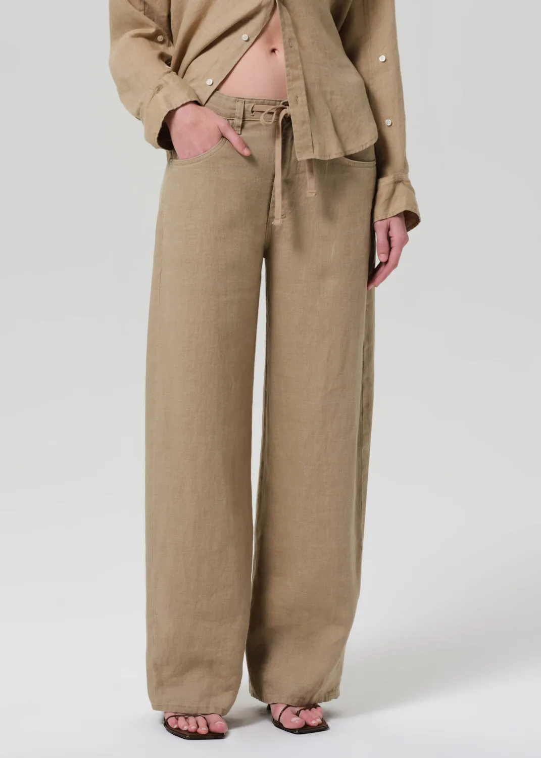 Brynn Drawstring Linen Trouser in Gobi