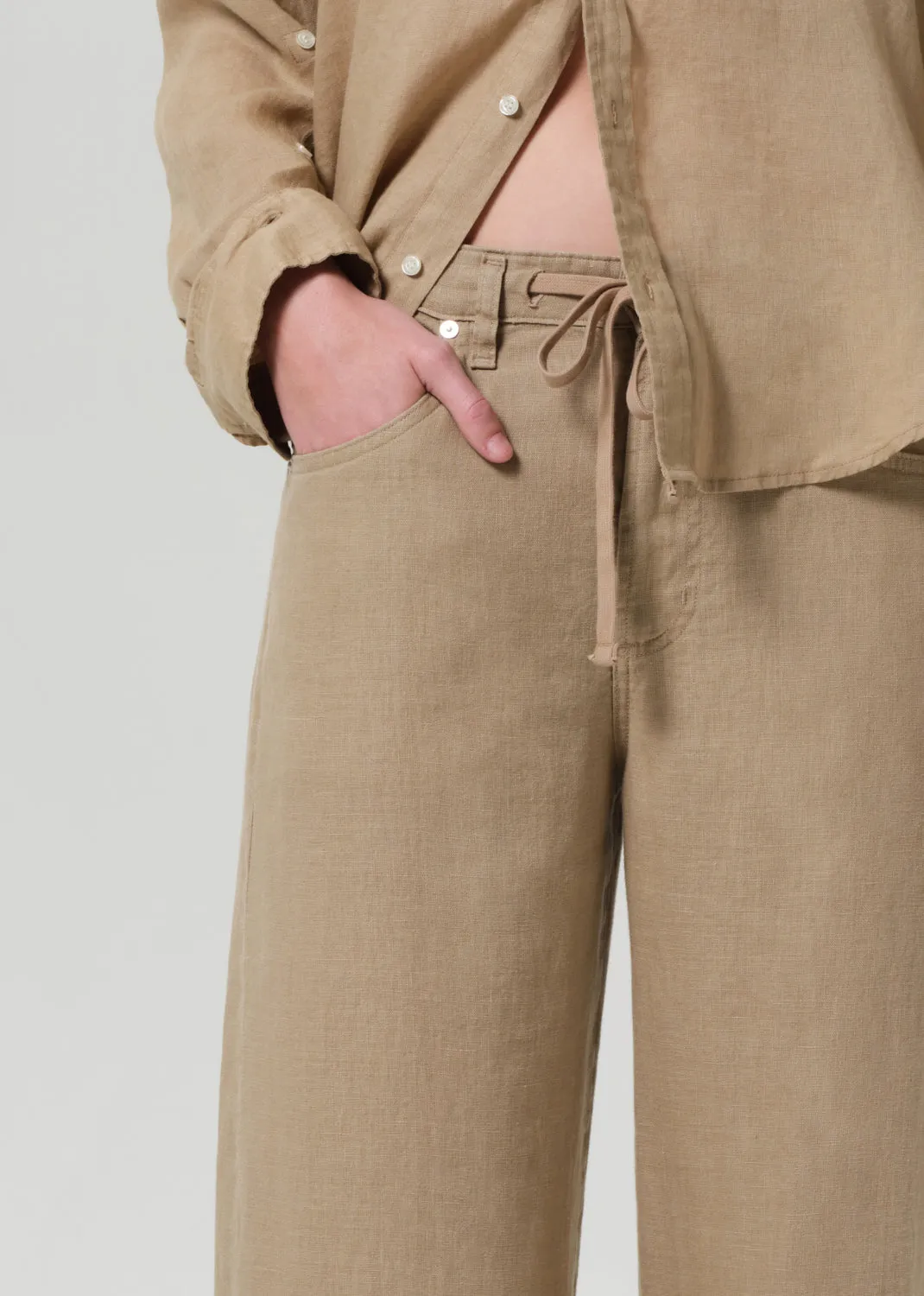 Brynn Drawstring Linen Trouser in Gobi