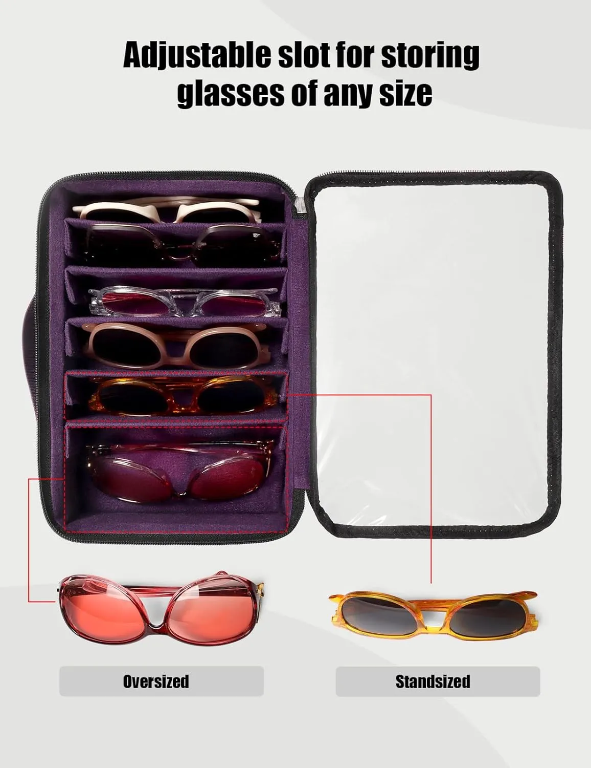 Bukere Sunglasses Organizer Case for Multiple Pairs, 7-12 Slots Adjustable Glasses Box Women Men, Travel Eyeglasses Storage