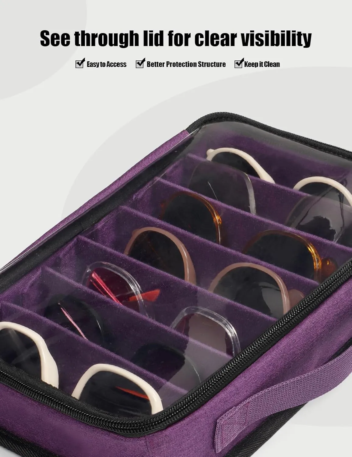 Bukere Sunglasses Organizer Case for Multiple Pairs, 7-12 Slots Adjustable Glasses Box Women Men, Travel Eyeglasses Storage