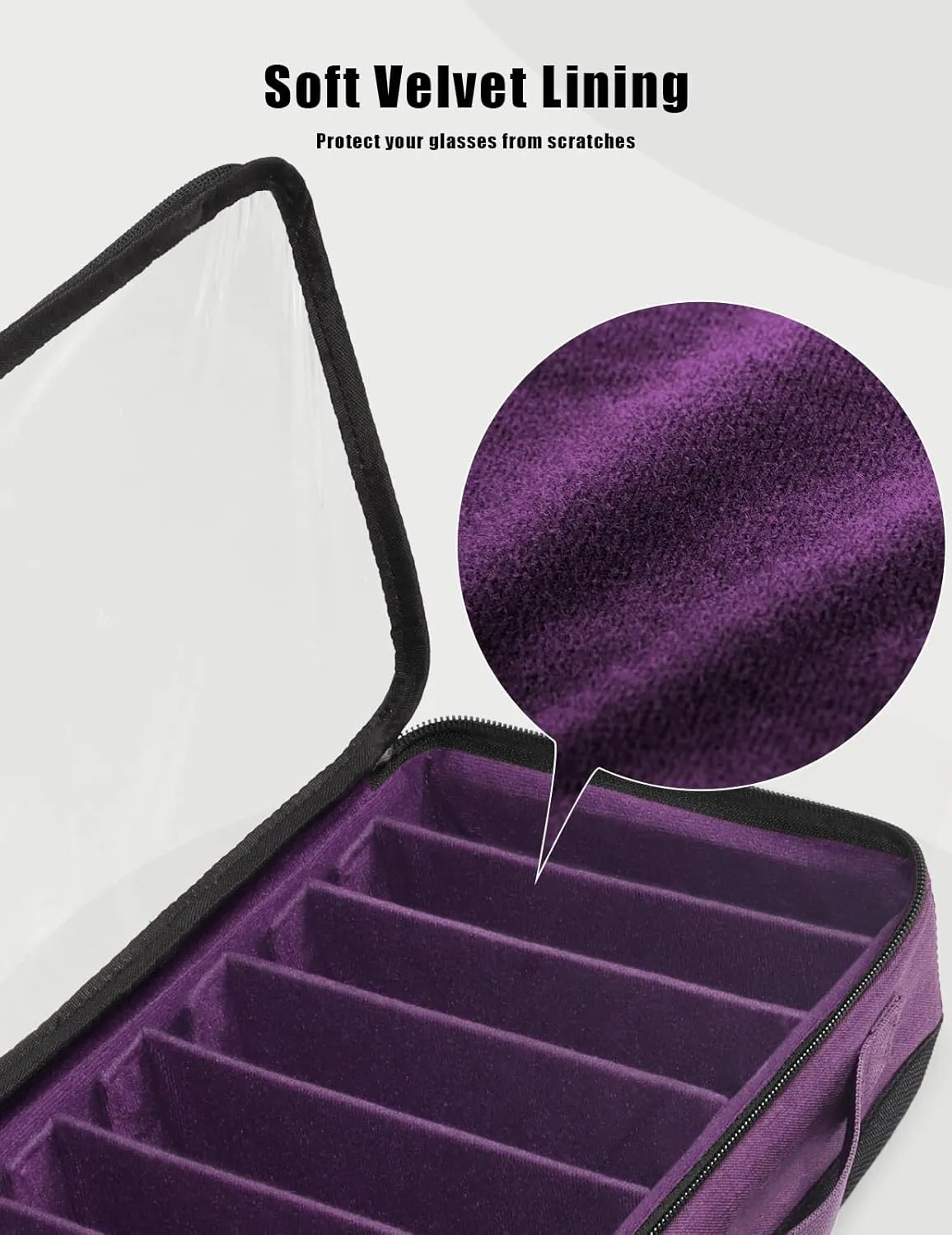 Bukere Sunglasses Organizer Case for Multiple Pairs, 7-12 Slots Adjustable Glasses Box Women Men, Travel Eyeglasses Storage