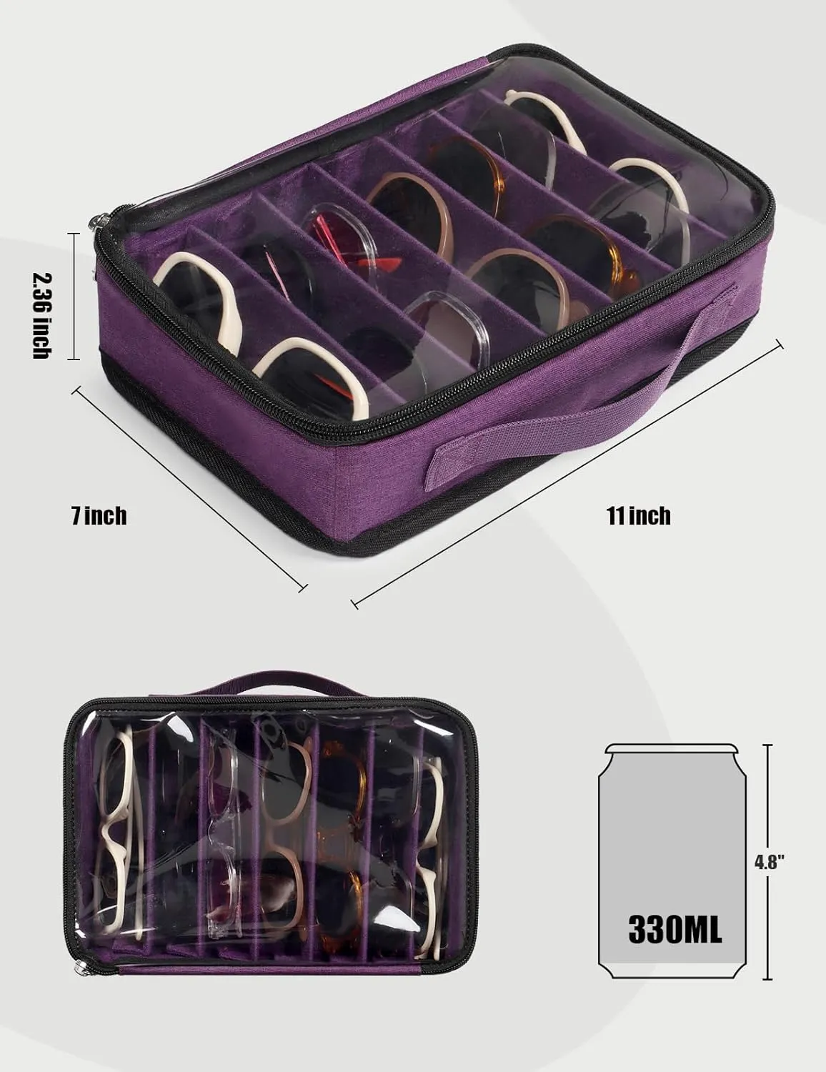 Bukere Sunglasses Organizer Case for Multiple Pairs, 7-12 Slots Adjustable Glasses Box Women Men, Travel Eyeglasses Storage