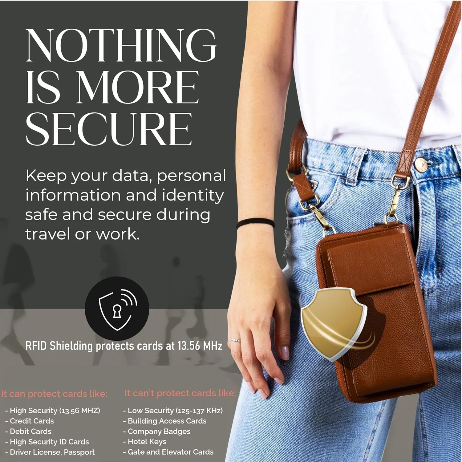 BULL GUARD Crossbody Leather Wallet Phone Purse, Anti Theft and RFID Blocking, Small Elegant Design for Travel