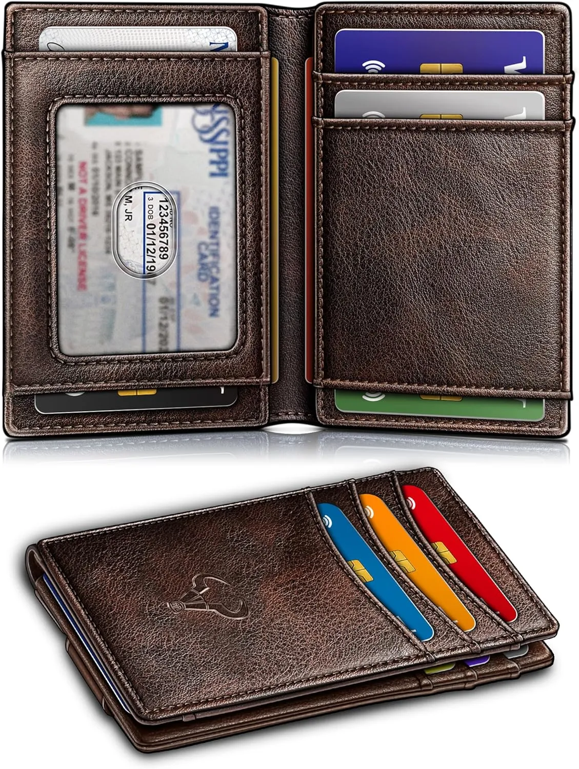 BULLIANT Magnetic Closure Slim Wallet-Genuine Leather Front Pocket Wallet for Men,RFID Blocking,Holds 12 Cards and Money Clip