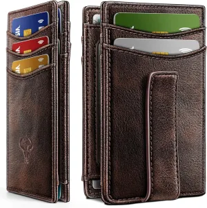 BULLIANT Magnetic Closure Slim Wallet-Genuine Leather Front Pocket Wallet for Men,RFID Blocking,Holds 12 Cards and Money Clip