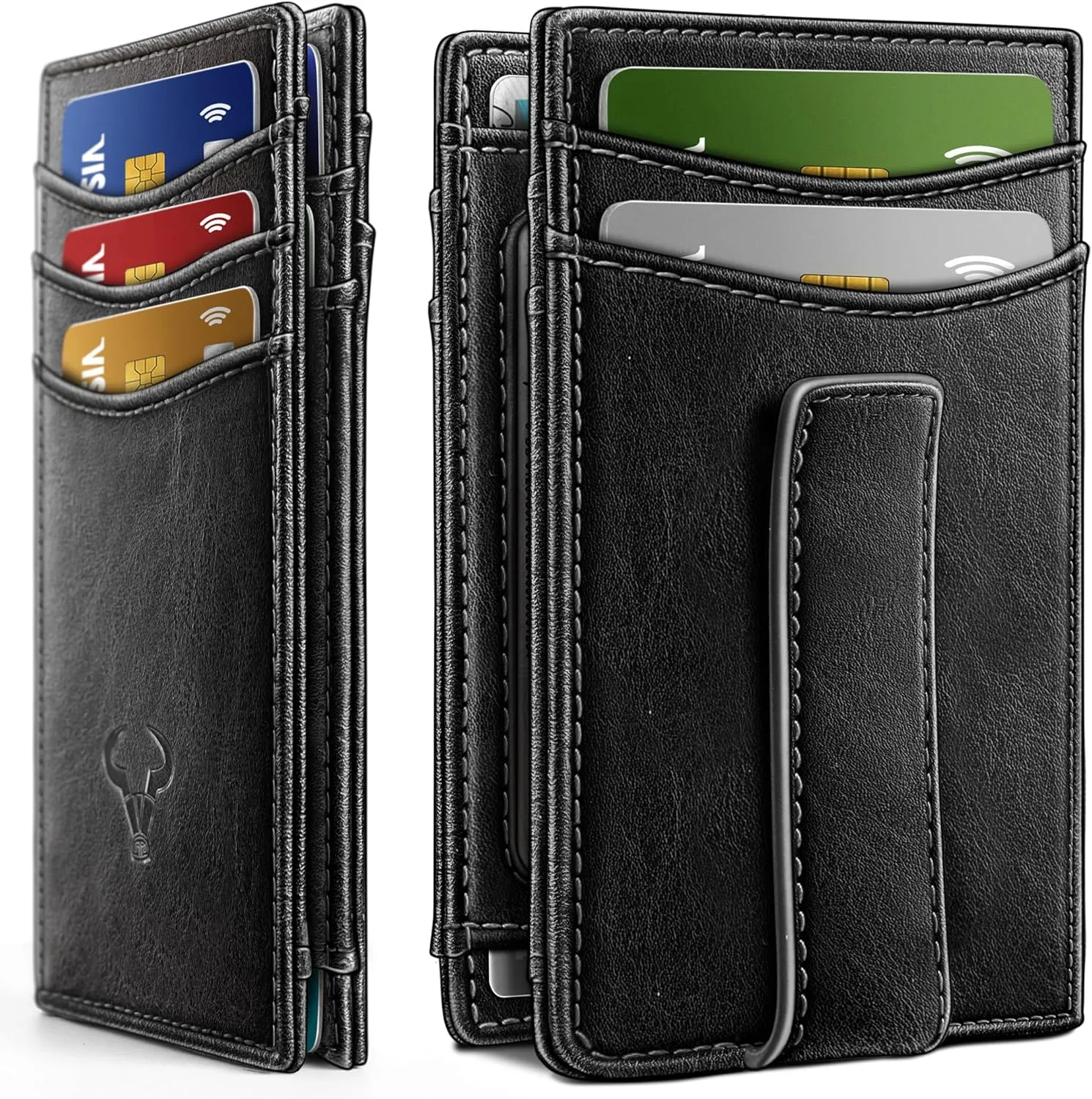 BULLIANT Magnetic Closure Slim Wallet-Genuine Leather Front Pocket Wallet for Men,RFID Blocking,Holds 12 Cards and Money Clip