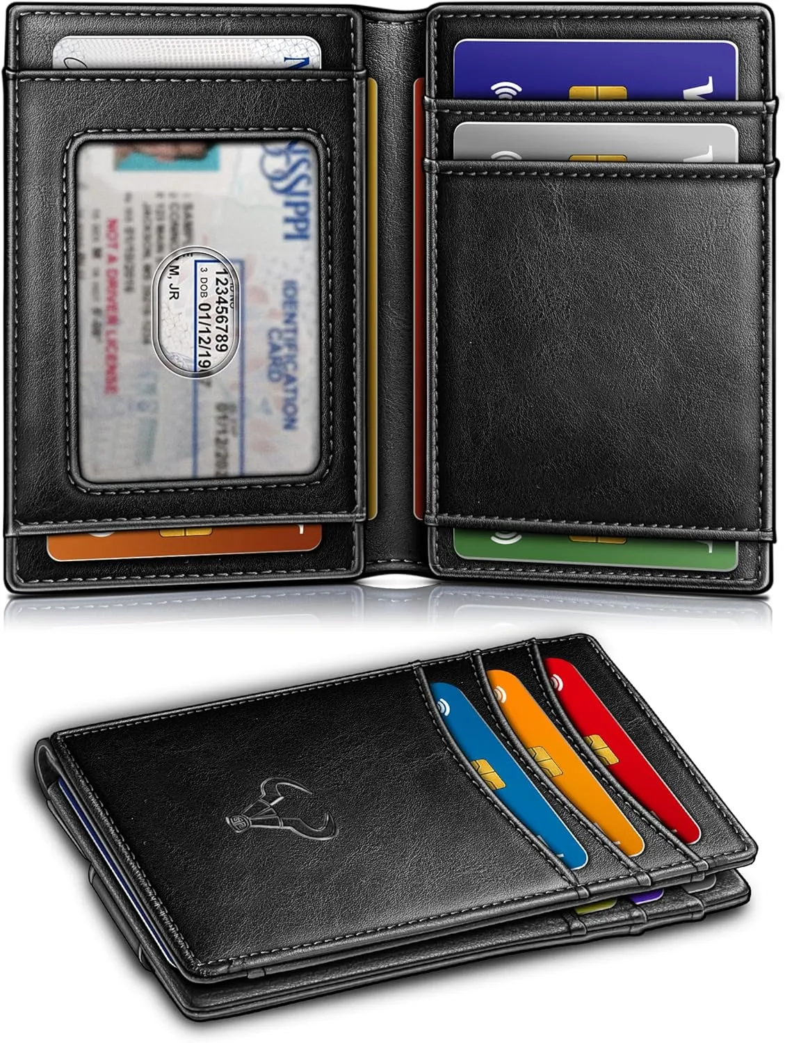 BULLIANT Magnetic Closure Slim Wallet-Genuine Leather Front Pocket Wallet for Men,RFID Blocking,Holds 12 Cards and Money Clip