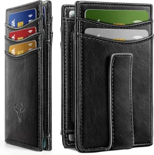 BULLIANT Magnetic Closure Slim Wallet-Genuine Leather Front Pocket Wallet for Men,RFID Blocking,Holds 12 Cards and Money Clip