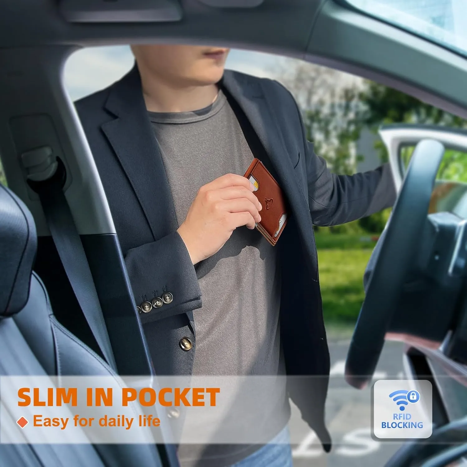 BULLIANT Men Wallet, Slim Leather Wallet Money Clip for Gift Men 3"X4.3" RFID Blocking 11 Cards