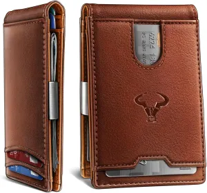 BULLIANT Men Wallet, Slim Leather Wallet Money Clip for Gift Men 3"X4.3" RFID Blocking 11 Cards