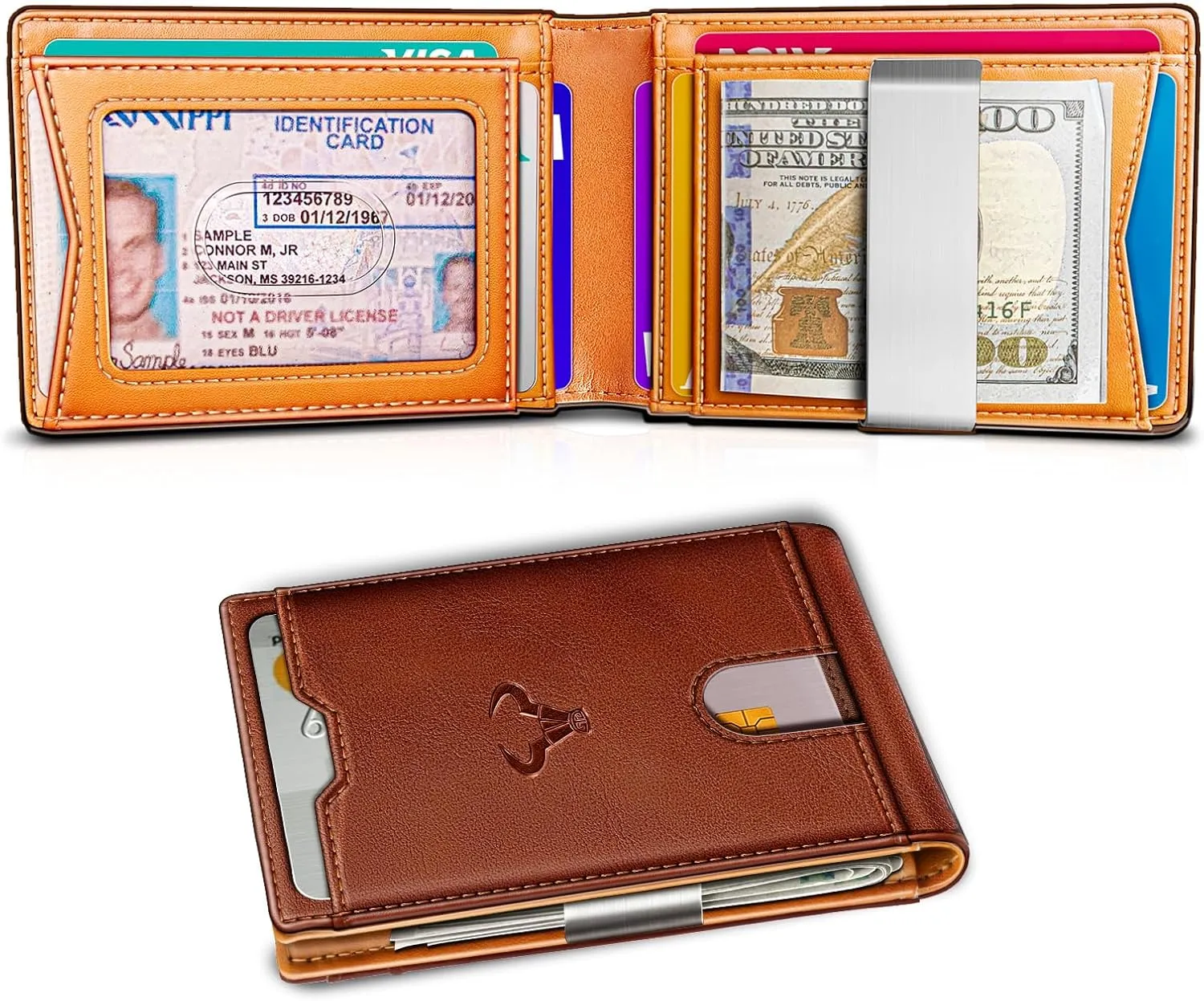 BULLIANT Men Wallet, Slim Leather Wallet Money Clip for Gift Men 3"X4.3" RFID Blocking 11 Cards