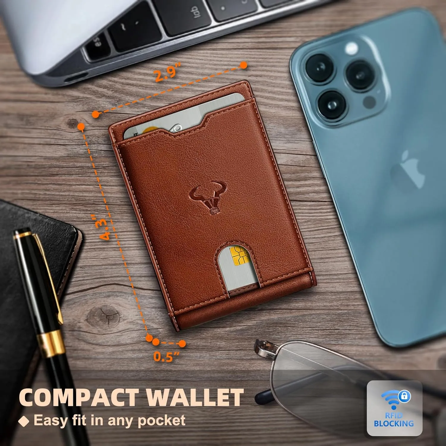 BULLIANT Men Wallet, Slim Leather Wallet Money Clip for Gift Men 3"X4.3" RFID Blocking 11 Cards