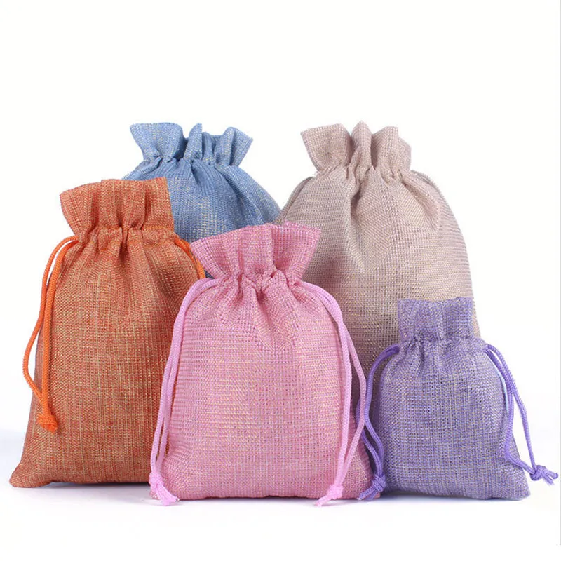 Burlap Jute Drawstring Bags Pink - 7 Sizes