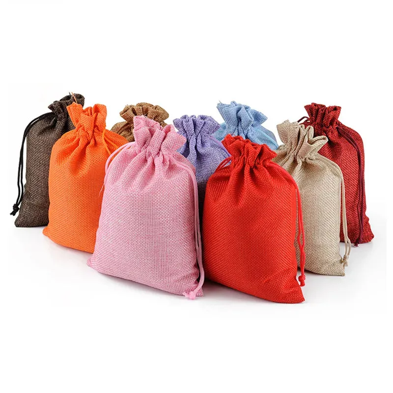 Burlap Jute Drawstring Bags Pink - 7 Sizes
