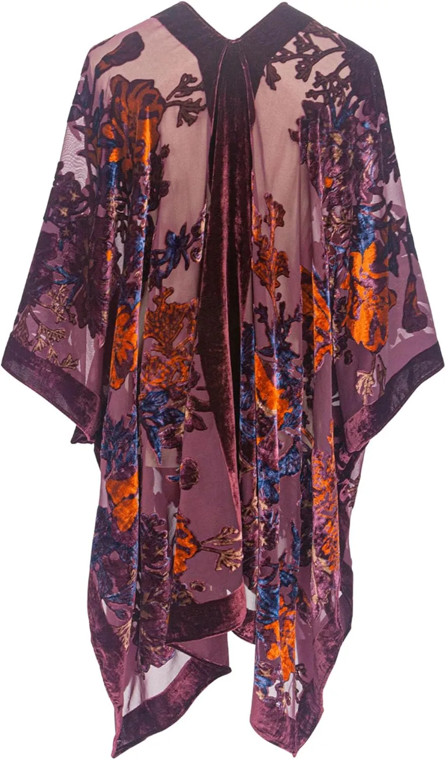 Burnout Velvet Kimono for Women Long Cardigan Cover Up Open Front Blazer