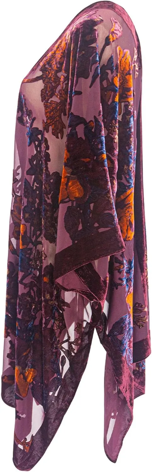 Burnout Velvet Kimono for Women Long Cardigan Cover Up Open Front Blazer