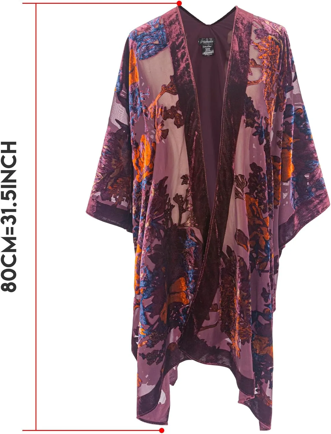Burnout Velvet Kimono for Women Long Cardigan Cover Up Open Front Blazer
