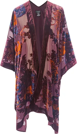 Burnout Velvet Kimono for Women Long Cardigan Cover Up Open Front Blazer