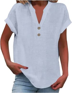 Button Down Shirts for Women Lightweight Cotton Linen Cap Sleeve Tops Casual Loose Spring Summer Beach Blouses