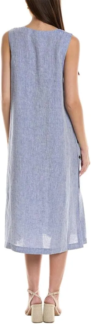 Button Slit Linen Midi Dress