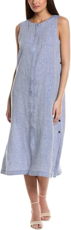 Button Slit Linen Midi Dress