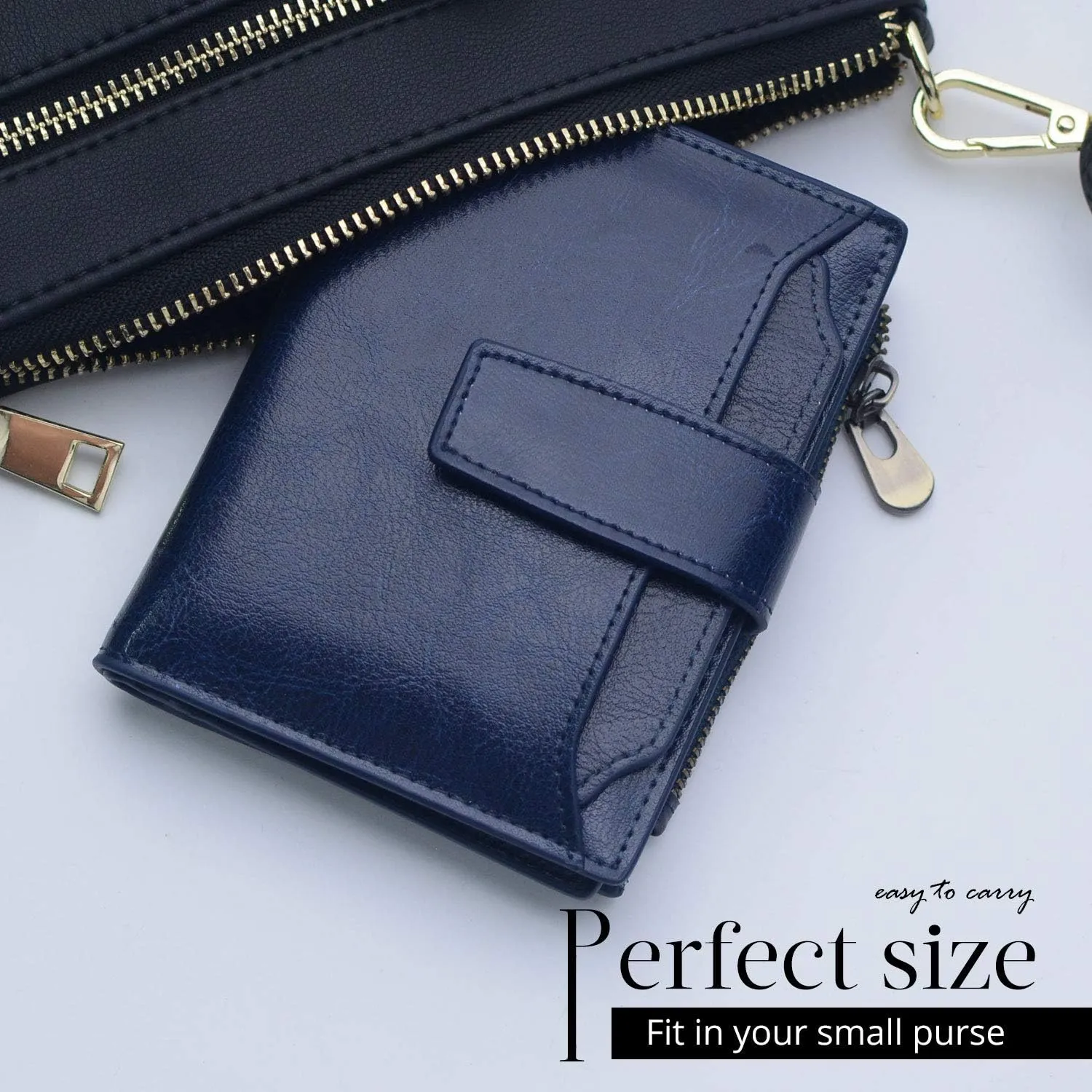 Bveyzi Women's Small Leather RFID Blocking Bifold Zipper Pocket Wallet Ladies Credit Card Slots Purse with id Window