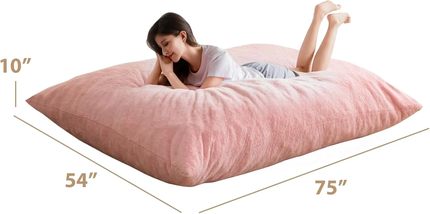 BYBYME 3 in 1 Bean Bag Chair, Convertible Chair Folds from Bean Bag to Lounger, High-Density Foam Filling, Faux Fur Big Sofa Bed, Giant Bean Bag Chair Bed for Adults
