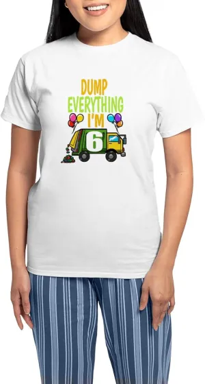 CafePress Garbage Truck Birthday Kids Boy 6Th Birthd Pajamas Women's Novelty Cotton Pajama Set, Comfortable PJ Sleepwear