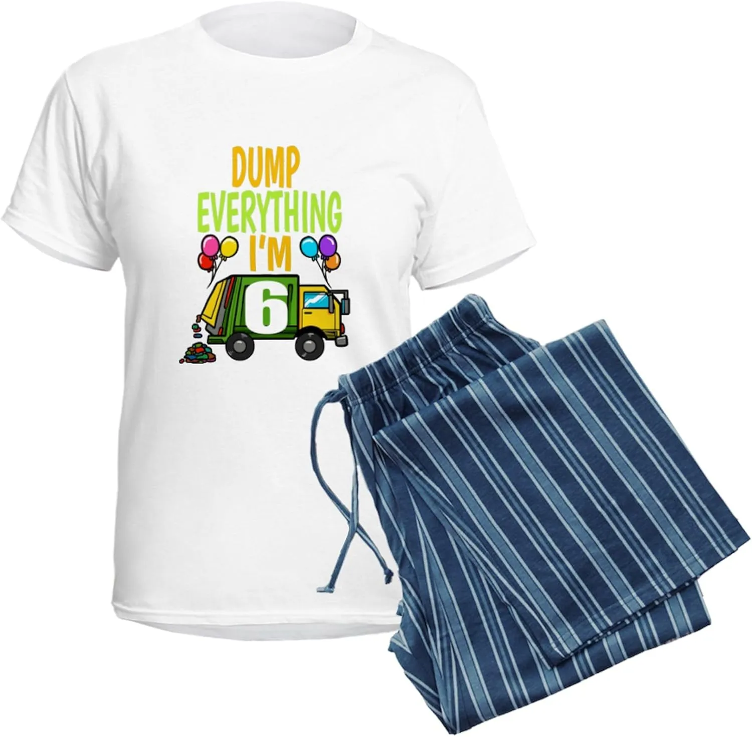 CafePress Garbage Truck Birthday Kids Boy 6Th Birthd Pajamas Women's Novelty Cotton Pajama Set, Comfortable PJ Sleepwear