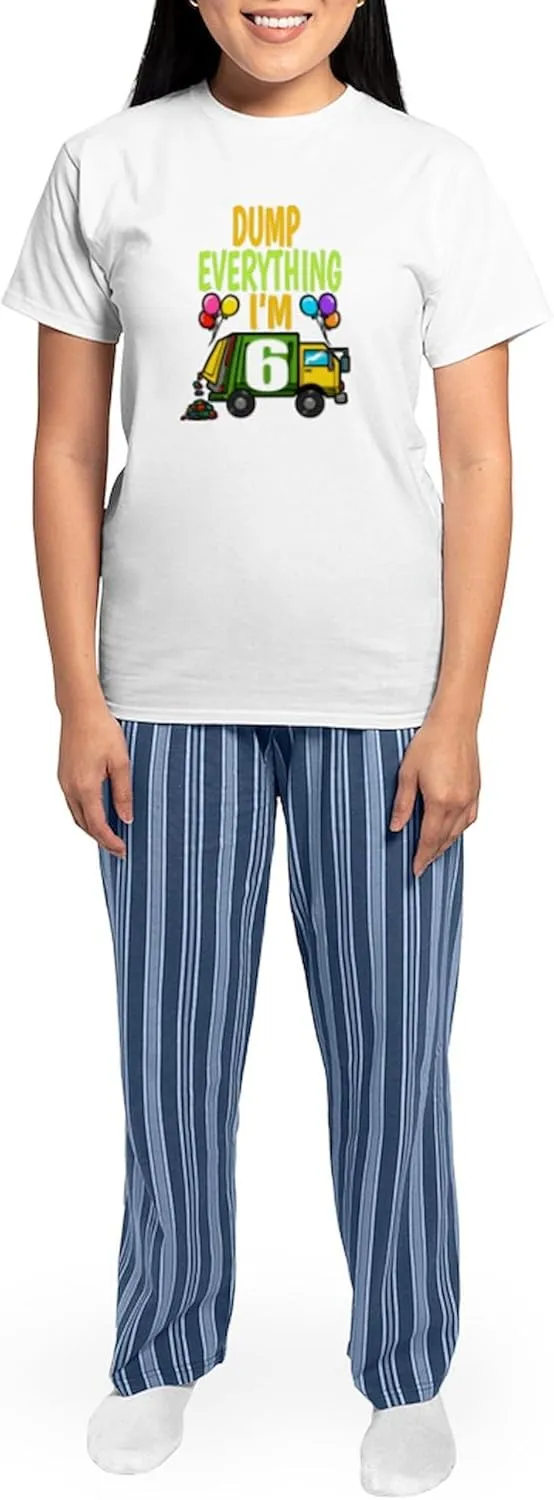 CafePress Garbage Truck Birthday Kids Boy 6Th Birthd Pajamas Women's Novelty Cotton Pajama Set, Comfortable PJ Sleepwear