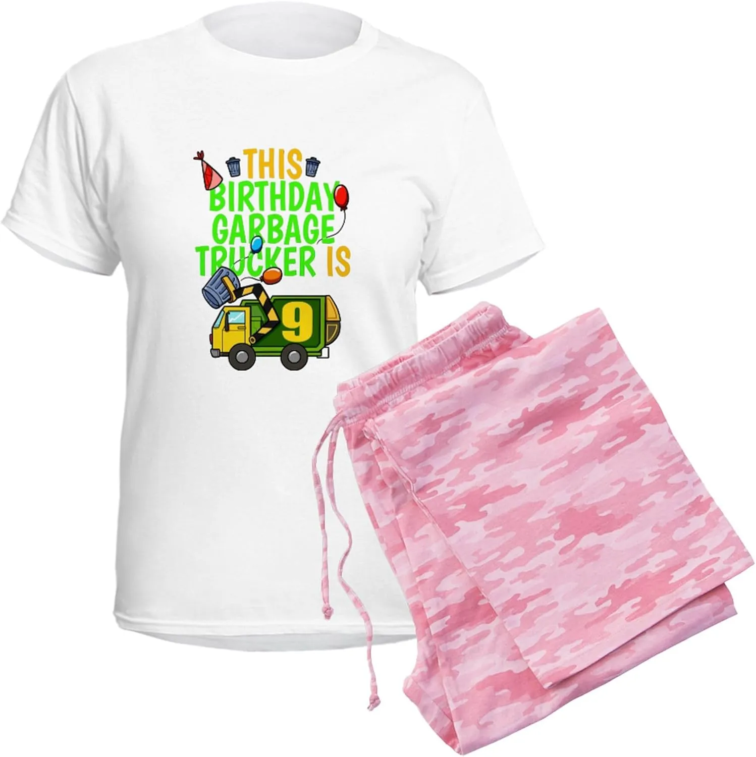 CafePress Garbage Truck Birthday Kids Boy 9Th Birthd Pajamas Women's Novelty Cotton Pajama Set, Comfortable PJ Sleepwear