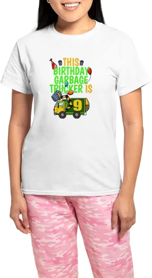 CafePress Garbage Truck Birthday Kids Boy 9Th Birthd Pajamas Women's Novelty Cotton Pajama Set, Comfortable PJ Sleepwear