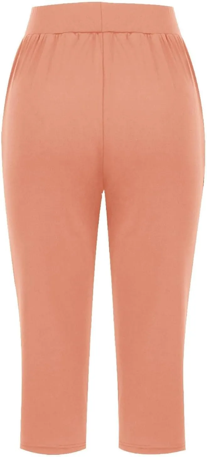 Capris Pants for Women Straight Leg Pant Stretch Elastic Waist Workout Pant Loose Casual Pants with Pockets 2025