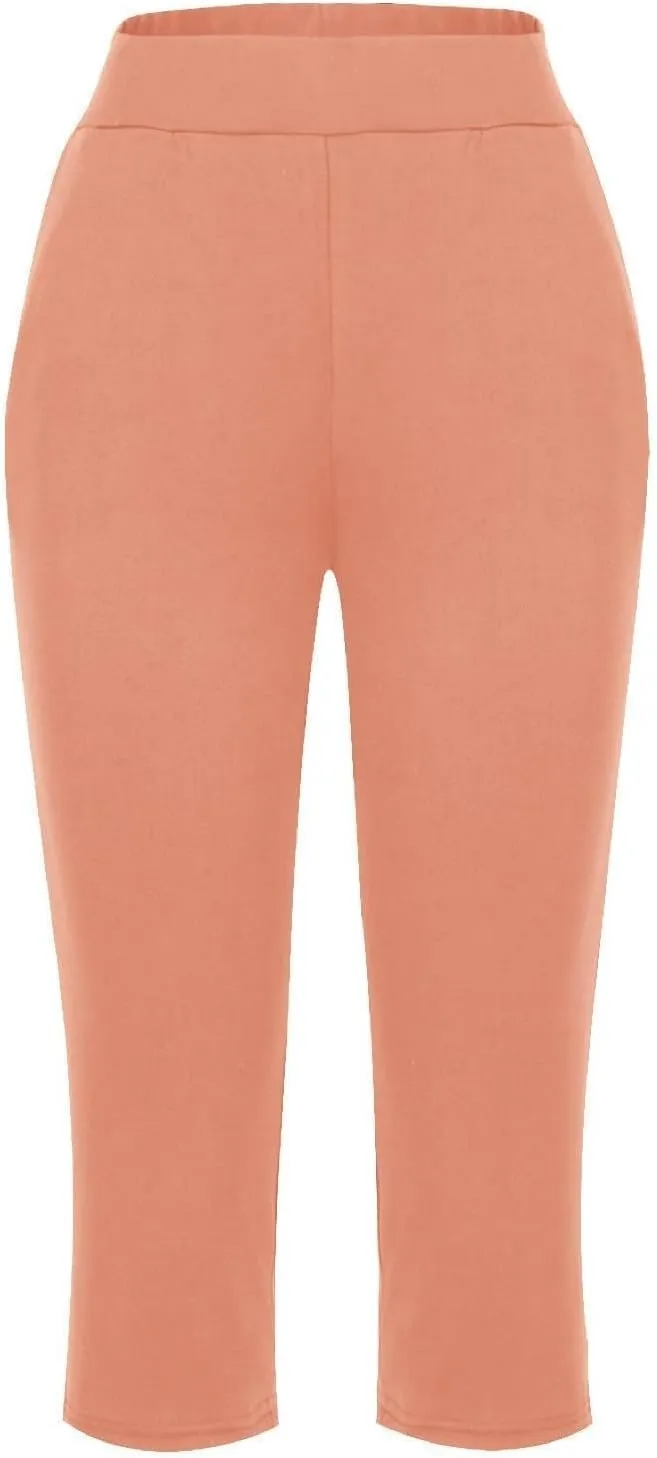 Capris Pants for Women Straight Leg Pant Stretch Elastic Waist Workout Pant Loose Casual Pants with Pockets 2025
