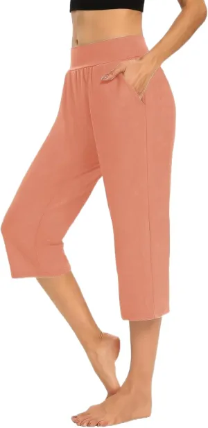 Capris Pants for Women Straight Leg Pant Stretch Elastic Waist Workout Pant Loose Casual Pants with Pockets 2025