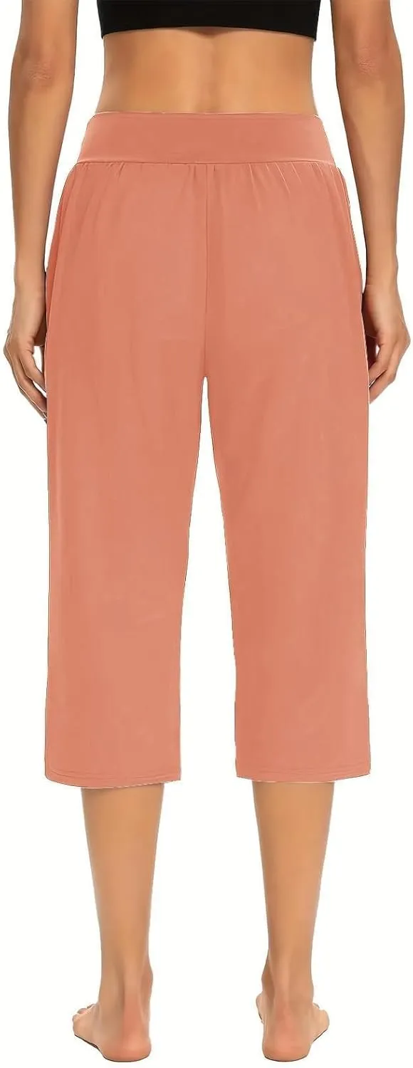 Capris Pants for Women Straight Leg Pant Stretch Elastic Waist Workout Pant Loose Casual Pants with Pockets 2025