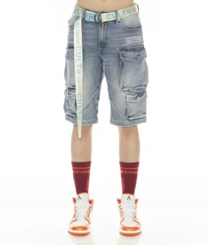 Cargo Stretch Belted Shorts In Acid