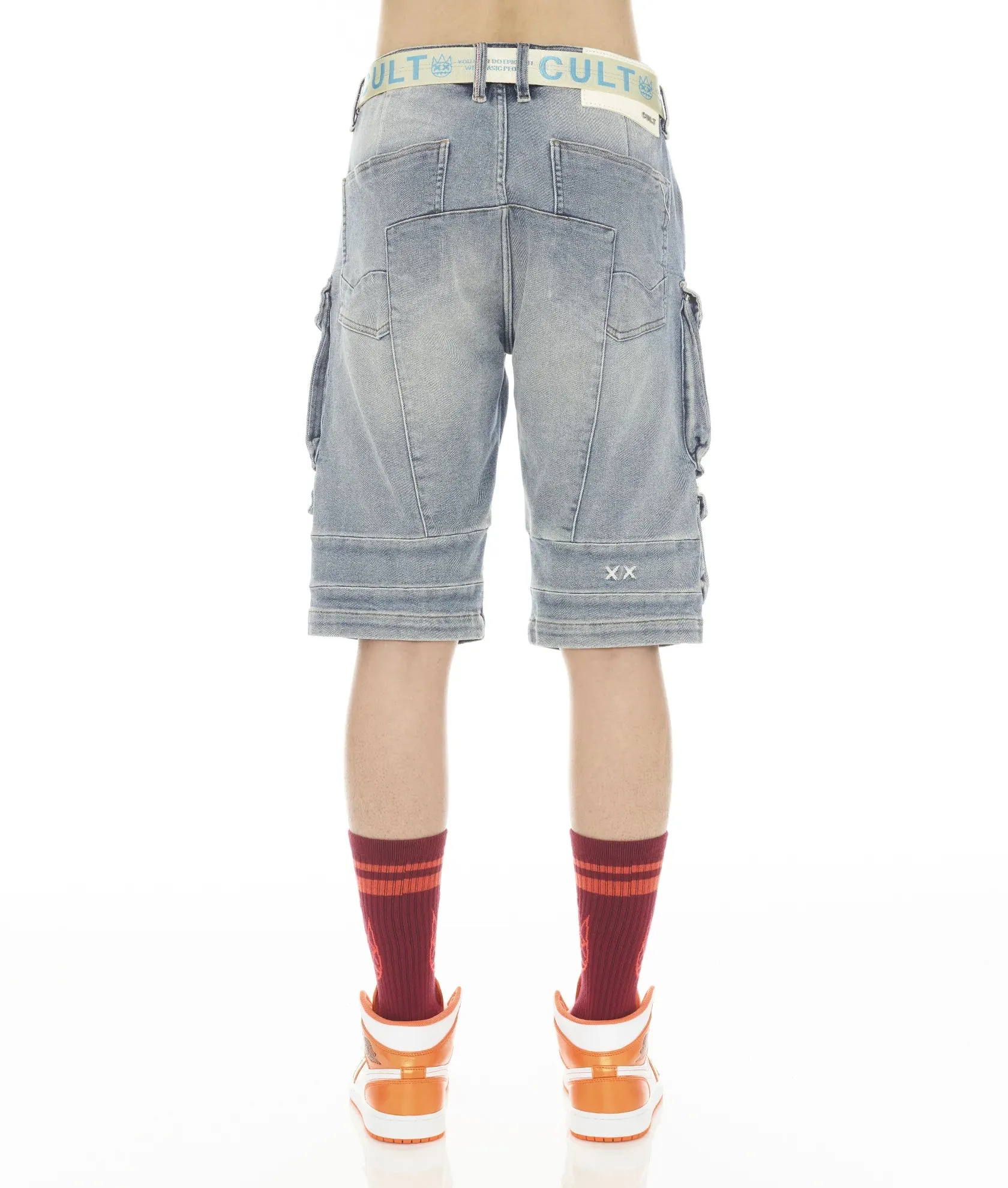 Cargo Stretch Belted Shorts In Acid