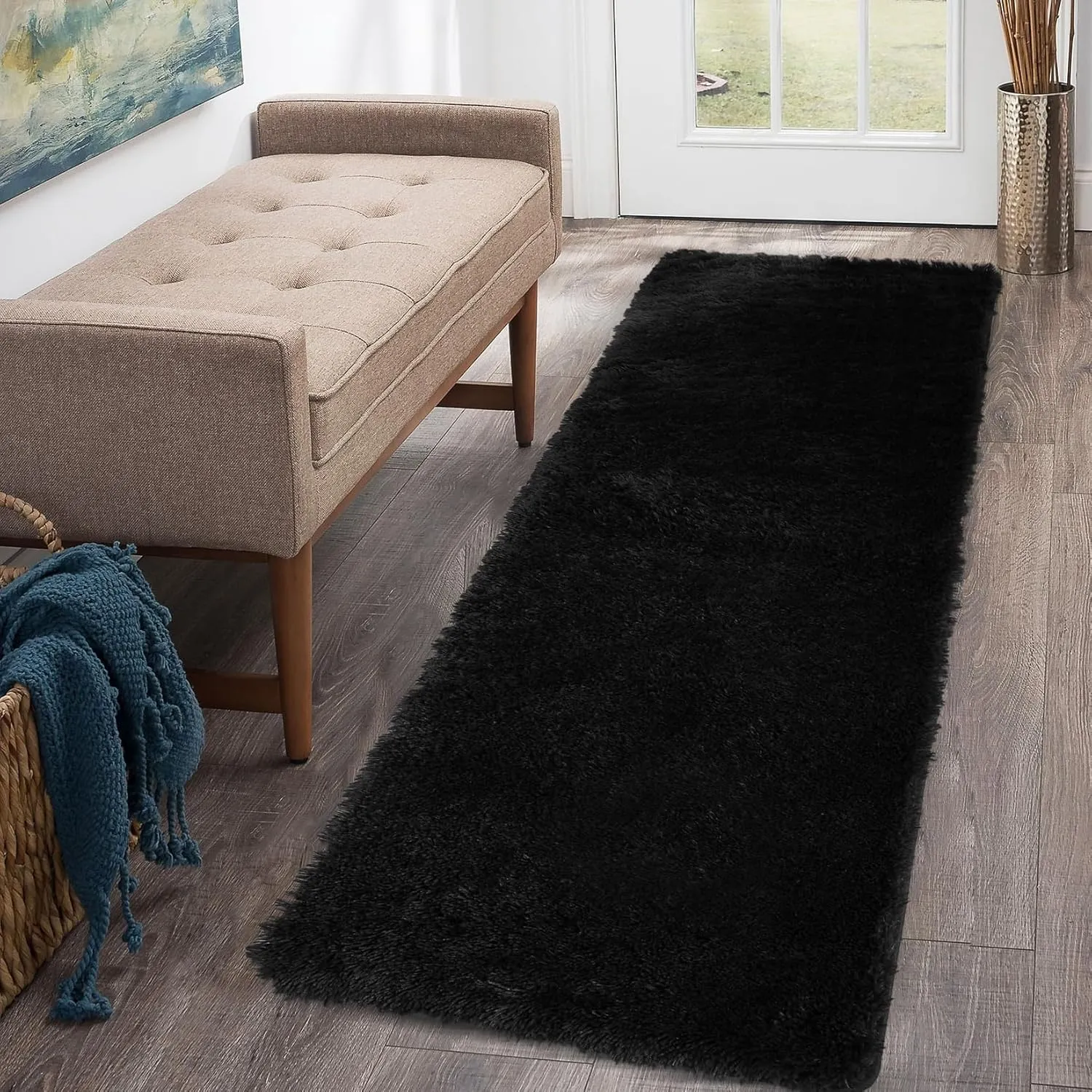 CAROMIO Hallway Runner Rug 2x8 Feet Plush Fluffy Rug for Bedroom Living Room, Shag Furry Hallway Runner Rug Carpet Non Shedding for Nursery Children Girls Room Home Decorative, Black