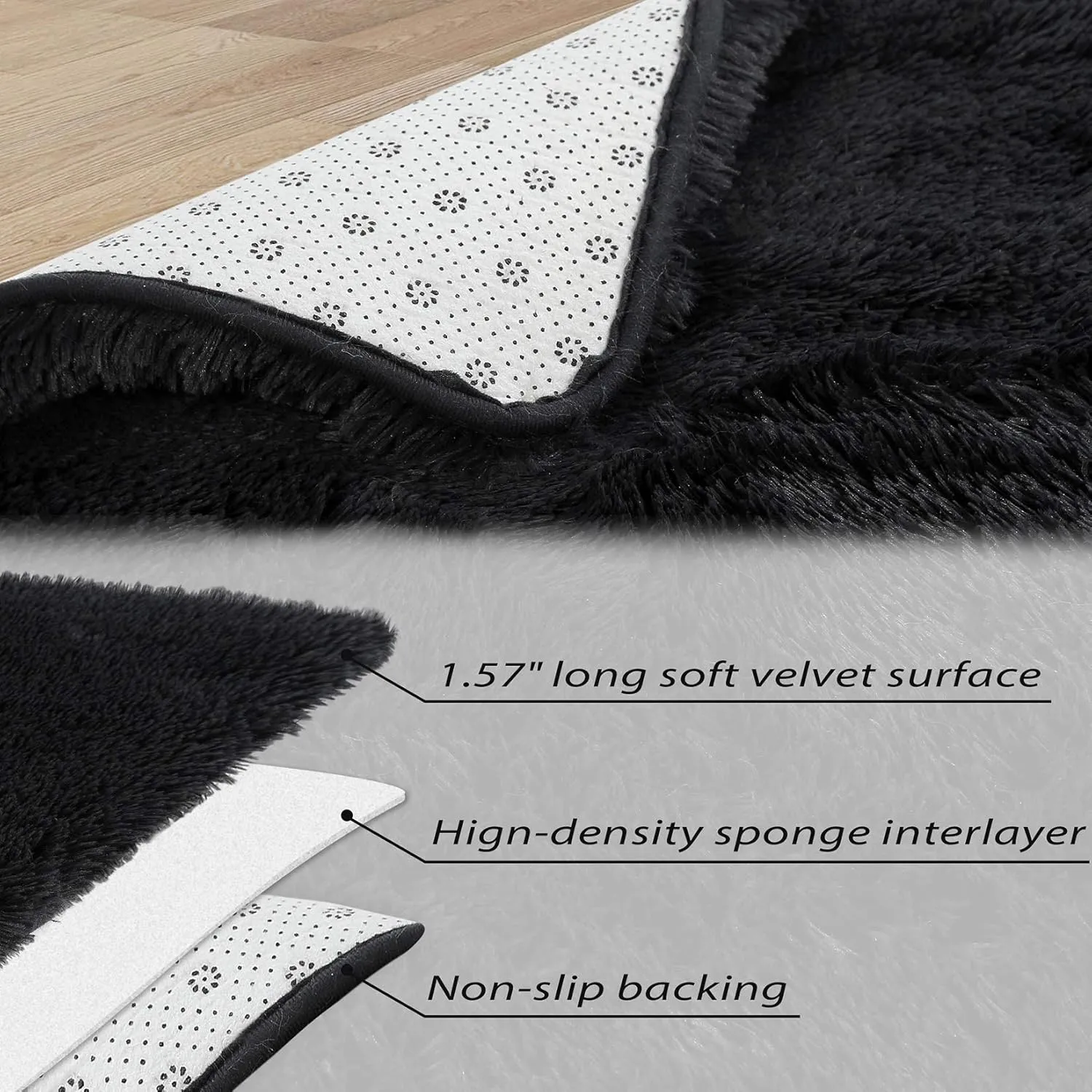 CAROMIO Hallway Runner Rug 2x8 Feet Plush Fluffy Rug for Bedroom Living Room, Shag Furry Hallway Runner Rug Carpet Non Shedding for Nursery Children Girls Room Home Decorative, Black