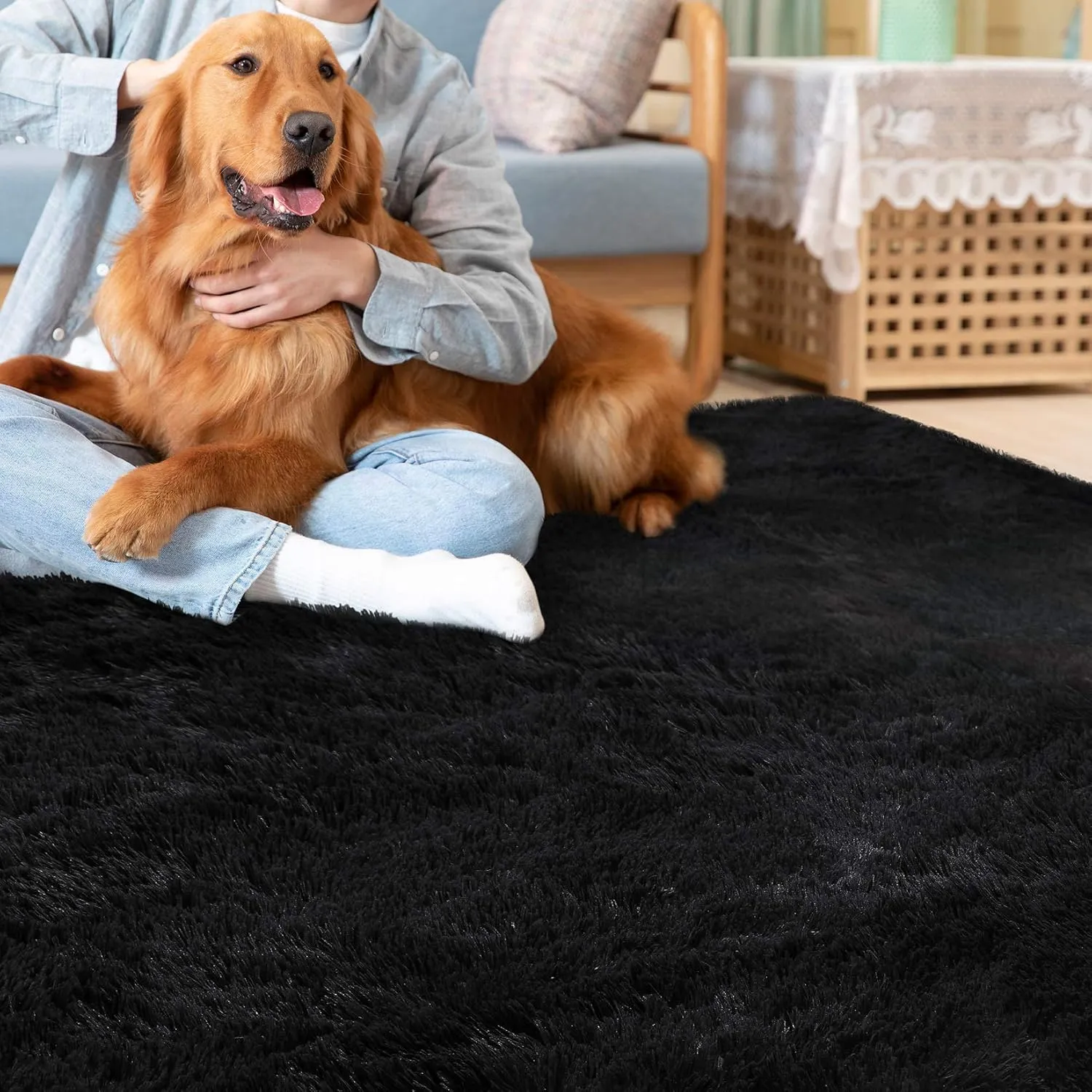 CAROMIO Hallway Runner Rug 2x8 Feet Plush Fluffy Rug for Bedroom Living Room, Shag Furry Hallway Runner Rug Carpet Non Shedding for Nursery Children Girls Room Home Decorative, Black